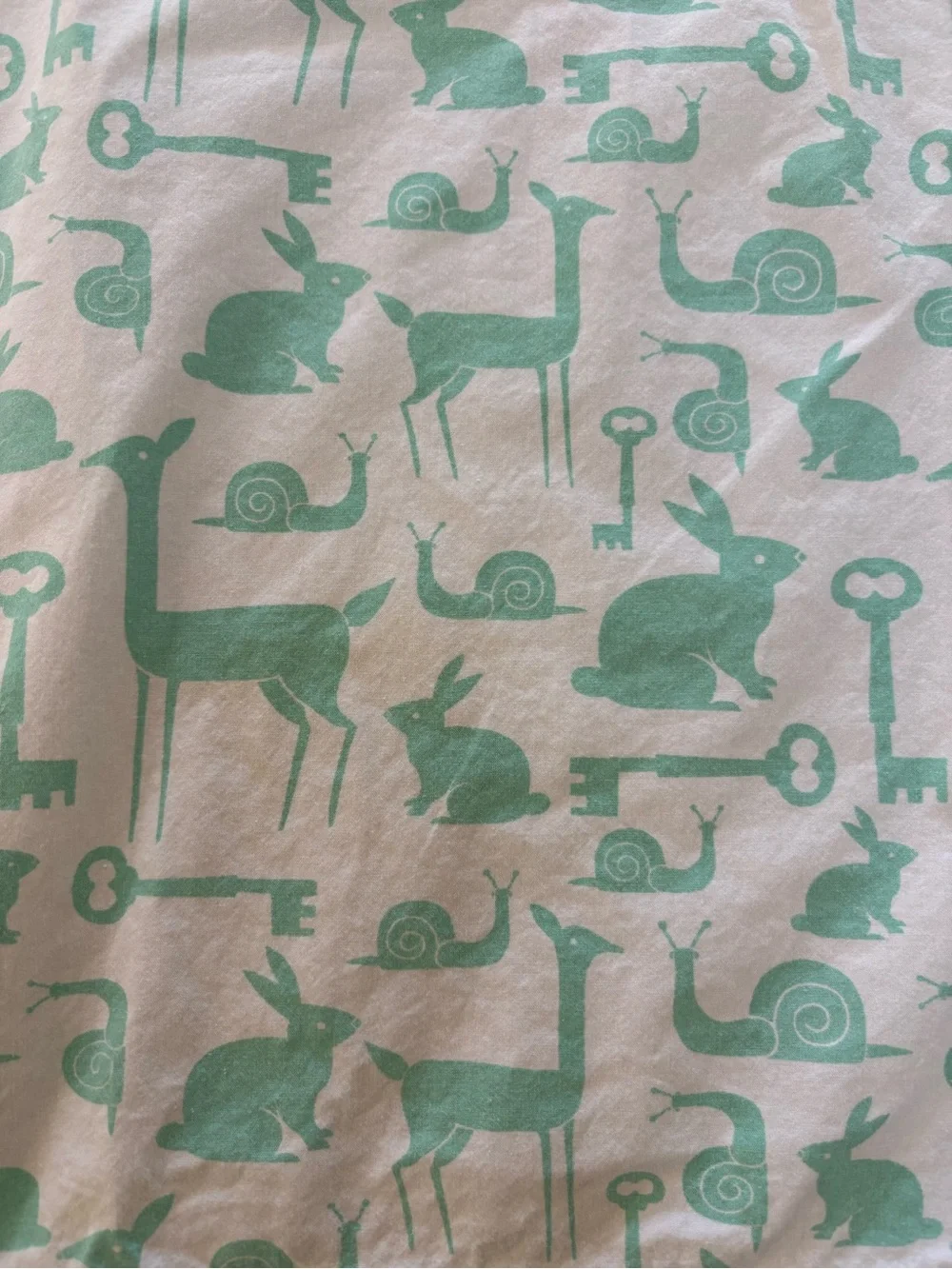 The Land of Nod Mint Green Animal & Key Print Cotton Sheet